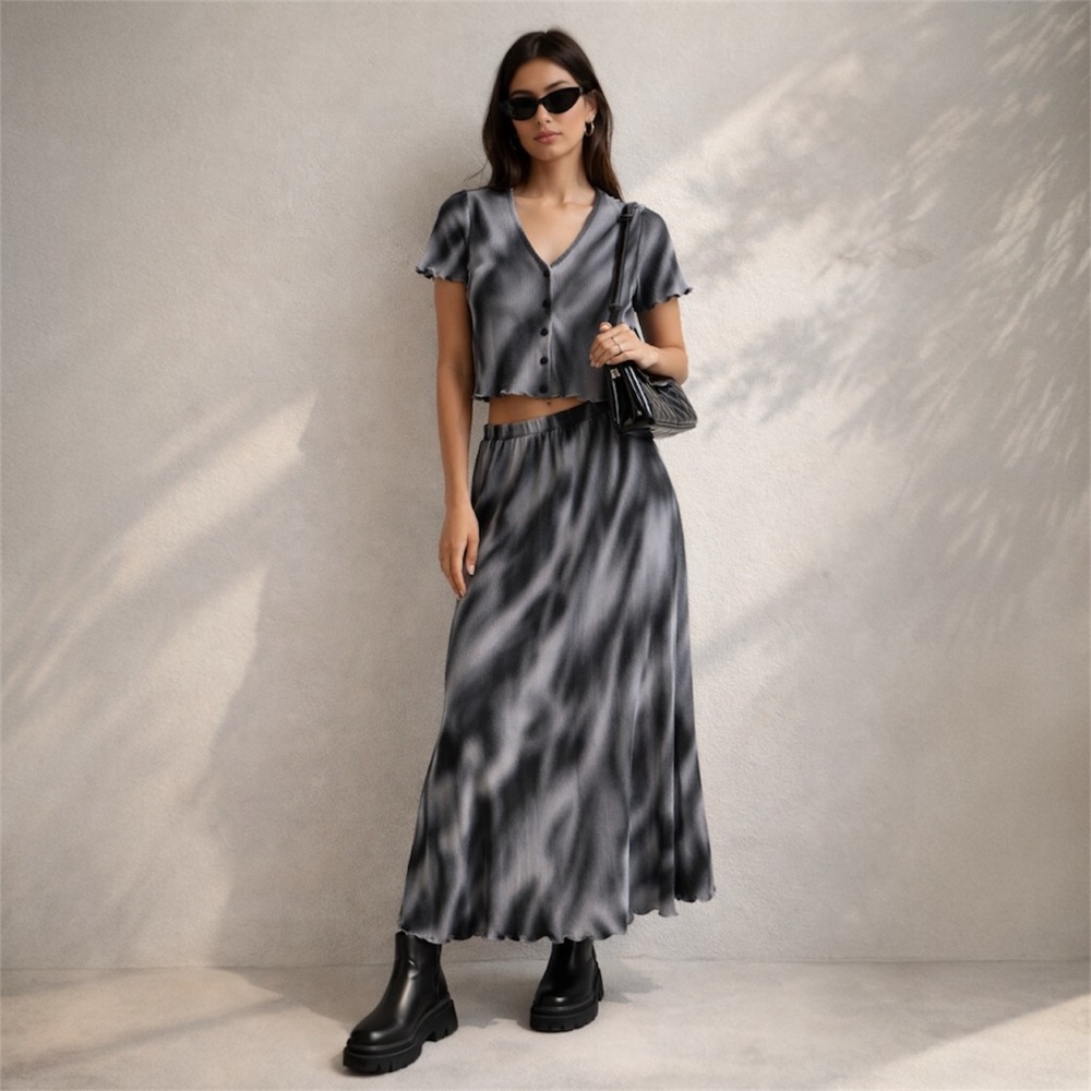 CIE Paris 2 Piece Matching Set Abstract Stripe Top & Maxi Skirt Medium
